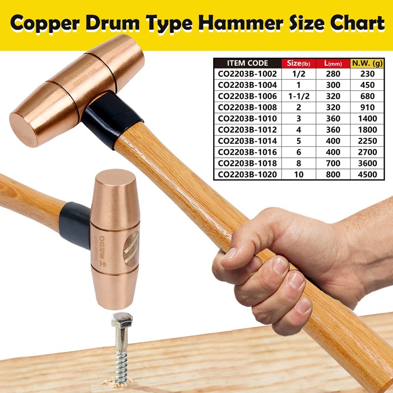 WEDO Copper Sledge Hammer 2lb,Solid Copper Mallet Hammer,Wooden Handle,Length 320mm,Die-Forged,