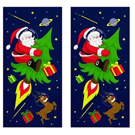 20 Handkerchiefs (2 x 10) Santa Claus in Space / Winter / Christmas