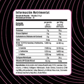 Limit-X Nutrition Sexy BCAA, Suplemento en polvo a base de Aminoácidos BCAA`S 2:1:1, Colágeno Hidrolizado y Ácido Fólico, Vitamina B9 | 240 gramos | 30 porciones (Mora Azul)