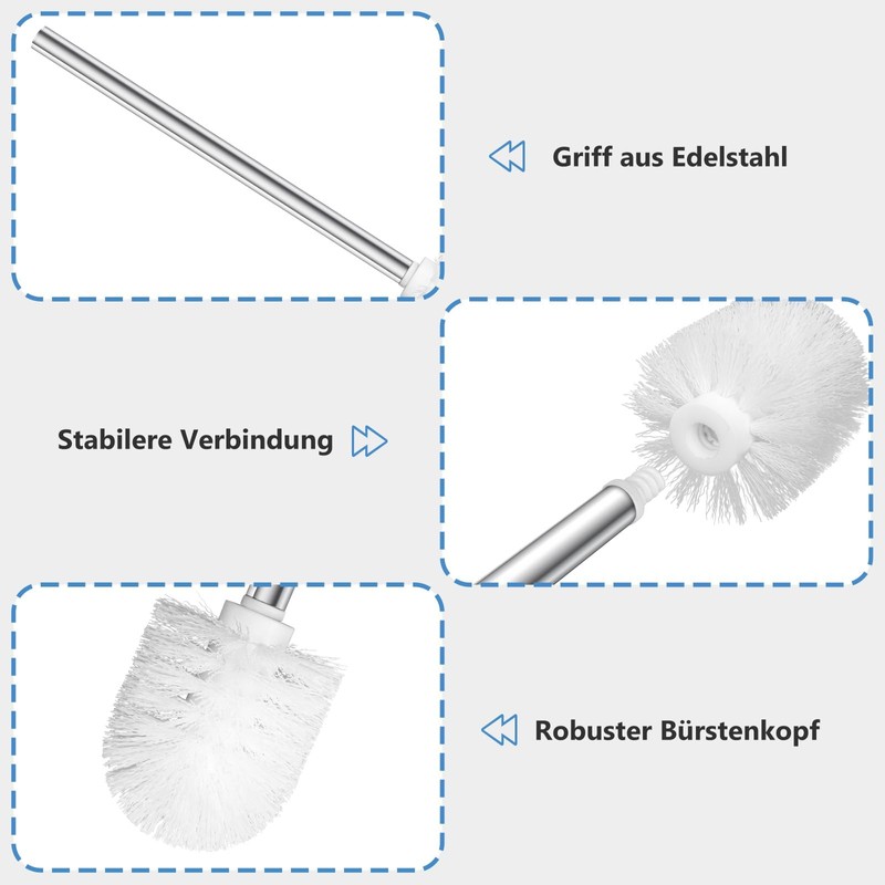 Toilet Brush with Stainless Steel Handle, 7.5 cm Diameter, Set