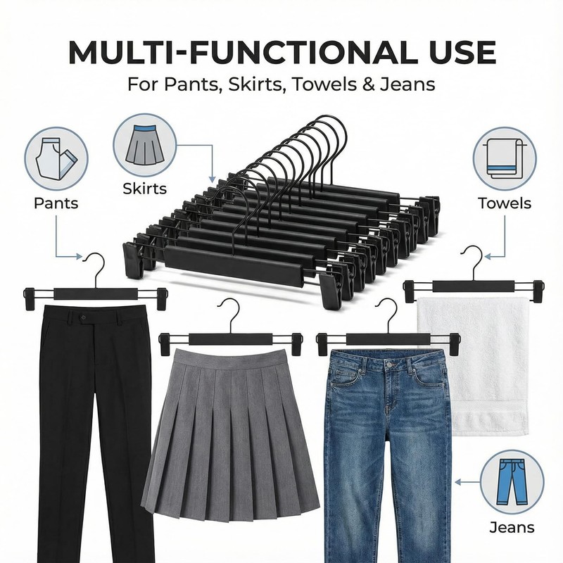 10 Pack Space-Saving Non-Slip Trouser Hangers, Thickened Plastic 360° Swivel