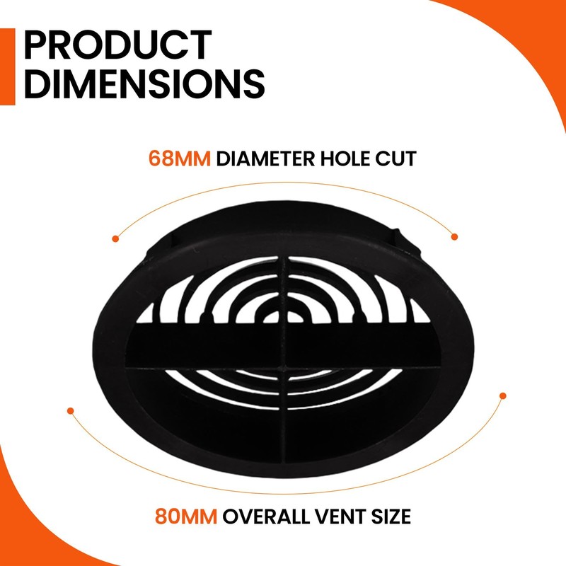 10 x Black Plastic 70mm Round Soffit Air Vents/Push in