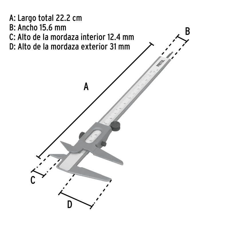 Pretul VER-6PX, Vernier de 6", Pretul, fabricado en acero