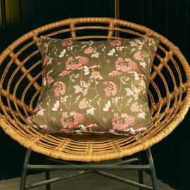 Floral Outdoor Pillows Waterproof for Patio Furniture 18x18 Set of 2 Tan Decorative Pillow Covers for Couch Porch Chair Bench Reversable Country Rustic Farmhouse Pillow Cases