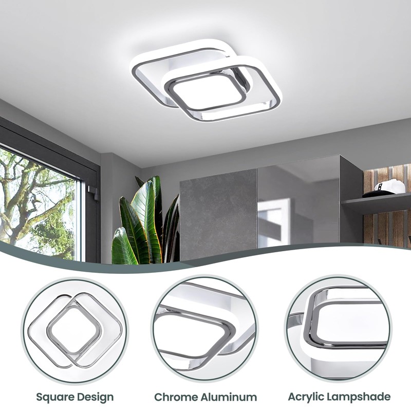 CANEOE Square Hallway Ceiling Light Fixtures,6000K Cool White Modern Flush