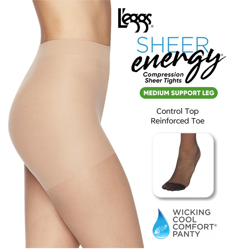L'eggs Sheer Energy Medium Support Women's Compression Tights, Control Top,