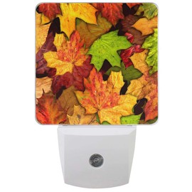 Pfrewn Autumn Colorful Maple Leaf Night Light plug in Set of 2 for Kids Adults Boys Girls Babies,Retro Fall Sunflower Night lights Led Auto Motion Senor for Reading Bathroom Bedroom Nursery Decorative