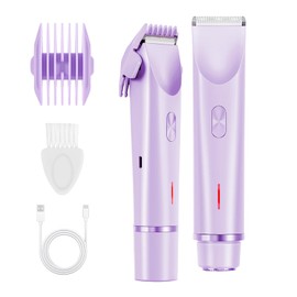 GEREFET Dual Head Bikini Trimmer for Women, IPX7 Waterproof Wet & Dry Use, Electric Bikini Shaver and Epilator 2-in-1 Electric Razors for Women Bikini Underarm Body Leg Arm Face Intimate Areas,Purple