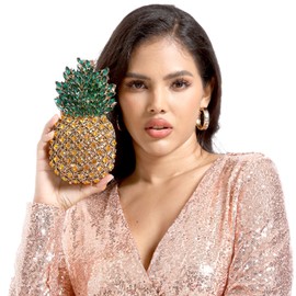 Boutique De FGG Pineapple Crystal Evening Bags and Clutches for Women Formal Dinner Purses Party Rhinestones Handbags (Multicoloured 1,Mini)