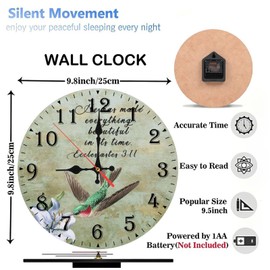 Lancholy 10-Inch Silent Wooden Wall Clock, Hummingbird Sipping Lily on Vintage Clock ” Silent Non-Ticking Clock, Battery Operated (AA Batteries Not Included), Artistic Home Decor