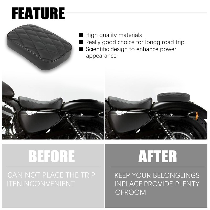 goodfitment - Motorcycle Pillion Passenger Pad Seat, Black Rhombus Pattern