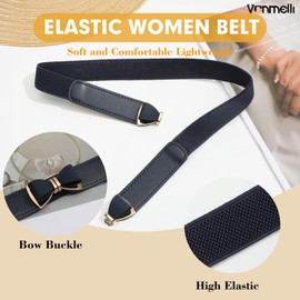 VONMELLI Womens Skinny Elastic Navy Belt Stretchy Bow Belt for Women Dresses Thin Waist Ladies Belts, S
