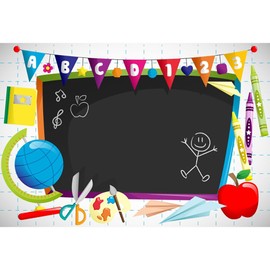 Leyiyi 10x8ft Vinyl Photography Background Welcome to Kindergarten Backdrop Cartoon ABC Letters Black Blackboard Watercolor Pen Paper Airplane Globe Back to School Themed Party Backdrops Banner