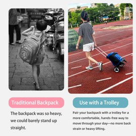 Backpack Trolley Cart with Stair-Climbing Wheels – Foldable Aluminum Frame, Adjustable Handle and 77 lbs Capacity – Quiet Large Wheels with Edge Guard – Black – Fits Travel Bags, Book Bags, Shopping