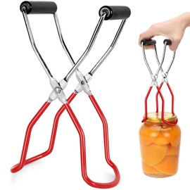 Canning Jar Lifter, Canning Tongs, Mason Jar Lifter, Stainless Steel Canning Supplies, Home Canning Supplies, Jar Tongs with Rubber Grip Handle for Standard and Wide Mouth Size Jars (Red)