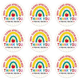 BIZIBAFF Thank You Teacher Stickers - 48PCS Teacher Appreciation Week Labels Stickers 1.5" Rainbow Best Teacher Gifts Tags Waterproof Self-Adhesive End of Year Teacher Appreciation Party Decorations