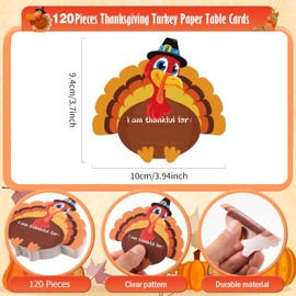 MixTeach 120Pcs Thanksgiving Table Place Cards Turkey Paper Table Decor Fall Thankful for Fill in Gratitude Cards Turkey Paper Cutouts for Autumn Fall Thanksgiving Events Harvest Dinner Party Supplies
