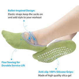 Queenshin Women's Yoga Socks with Non-Slip Grips & Straps Best for Pilates Ballet Dance Hospital Anti-Skid Socks 3 Pairs