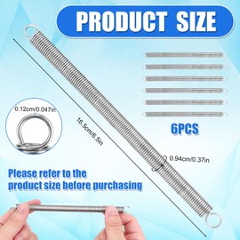 6pcs Extension Spring Assortment, 6.5x0.37in Stainless Steel Dual Hook Tension Spring Construction Spring with Hook Ends for Industrial Machinery Repair Garage Door DIY