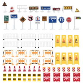 NUOBESTY 62pcs Kids Road Signs Toy Traffic Barrier Signs Toddler Preschool Street Fence Barrier Toy Educational Playset Pieces Children Pretend Play Game