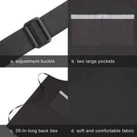 Zihuatailer 100% Waterproof Aprons for Women and Men with Pockets, Black, 1 Piece