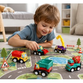 Mini Pull Back Car Toys Set for Kids – 6 Pack Construction & Rescue Vehicles for Imaginative Indoor and Outdoor Play