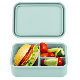 Fiambreras con 3 Compartimentos de Silicona, 520ml Lonchera Bento Box Portátil para Niños y Adultos, Caja de Almuerzo para Microondas, Lavavajillas y Frigorífico Fiambrera Bento Box sin BPA