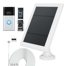Solar Panel for Ring Doorbell 5W 5V Solar Charger Pefect for Ring Video Doorbell (2nd Gen - 2020 Release), Micro USB Port IP65 16.4ft Waterproof Charging Cable, 360°Adjustable Mount