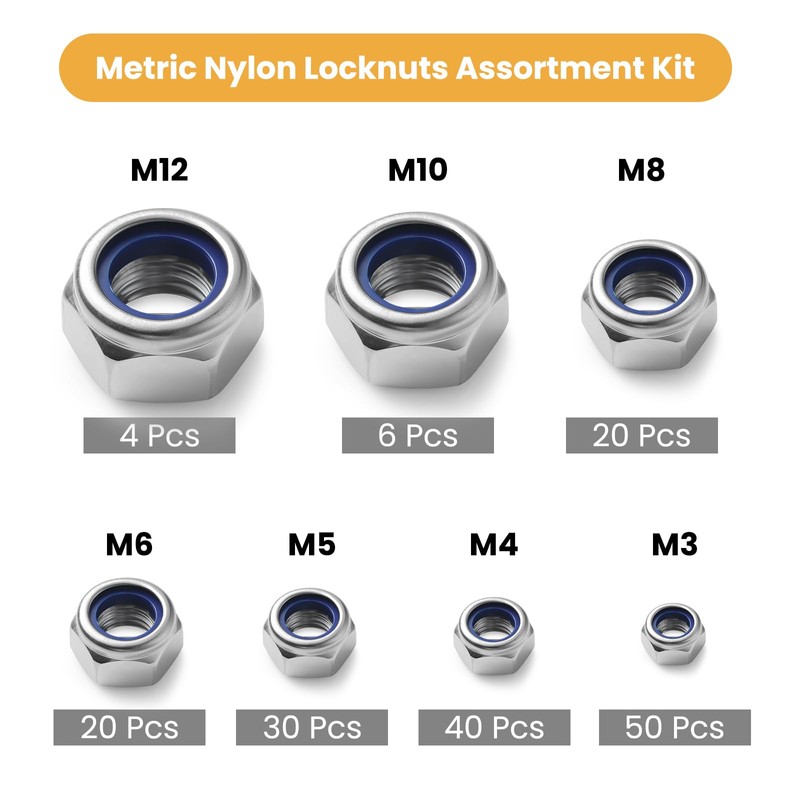 BNUOK 170PCS Metric Lock Nuts Assortment Kit, M3 M4 M5