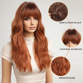 Esmee Long Wavy Ginger Wigs for Women Natural Synthetic Hair Heat Resistant Auburn Wig for Daily Party Cosplay Use