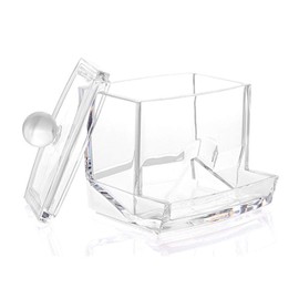 SagaSave Cotton Buds Dispenser Acrylic Makeup Organizer Bathroom Storage Cotton Buds Holder Cotton Pad Container with Lid (Clear, 2 Pack)