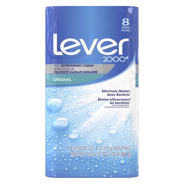 Lever 2000 Bar Soap Refreshing Body Soap and Facial Cleanser Original Effectively Washes Away Bacteria 4 oz 8 Bars