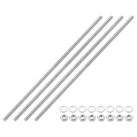 sourcing map 4pcs Fully Threaded Rod, M6 x 250mm 201 Stainless Steel Right Hand Threads Rods with Nuts and Flat Washer Fully Studding Rod Bar for Clamps, Hangers and U-Bolts