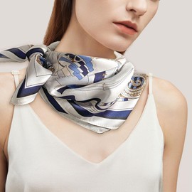 Cyiecweu Women's Silk Scarf, Lightweight Silk Scarf, Bandana, Neckerchief, Headscarf, Elegant Scarf, Gift for Women/Mother/Grandmother, darkblue