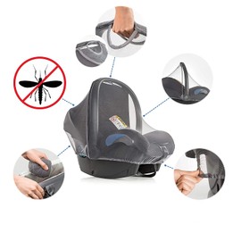 Zamboo Insektenschutz für Babyschale - Mückennetz für Baby Autositze (z.B. Maxi-Cosi, Cybex, Römer) - feinmaschiges Moskitonetz mit Gummizug und Trageöffnung - Grau