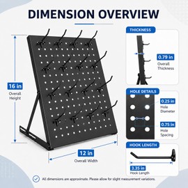 2 Pack Pegboard Display Stand, Metal Peg Board with 32 Hooks, Adjustable Angle & Foldable Design, Thick Steel Panel, Durable Tabletop Rack 16''x12'' for Vendor Display, Craft Show, Jewelry Display (black)