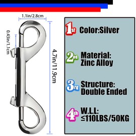 Double Ended Bolt Snaps Hook Zinc Alloy Double Trigger Metal Clips for Hanging Horse Tack Sling Feed Barns Water Buckets Linking Dog Leash Collar Leash Key Chain Feeding Supplies 6 Pieces 4.7inch