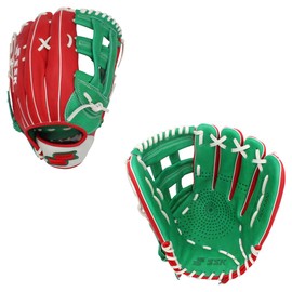 SSK ZSLOW DIMPLE Slowpitch Softball Glove – Game Ready – 12.5” - 13” - 13.5” - 14” – Right & Hand Left Hand Throw (Red/Kelly/White, 13" - Right Hand Throw)