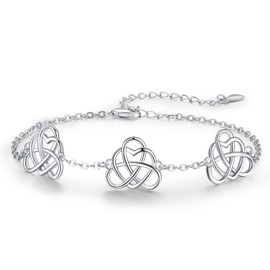 KINGWHYTE Celtic Bracelet 925 Sterling Silver Celtic Knot Bracelet Adjustable Chain Irish Celtic Bracelets Jewellery Birthday Christmas Gifts for Women