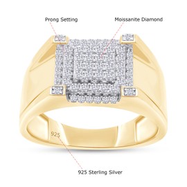 1/2 Carat Round Cut Lab Created Moissanite Diamond Wedding Band Ring For Men In 14K Yellow Gold Over Sterling Silver Jewelry (VVS1 Clarity, 0.50 Cttw) Ring Size-6.5