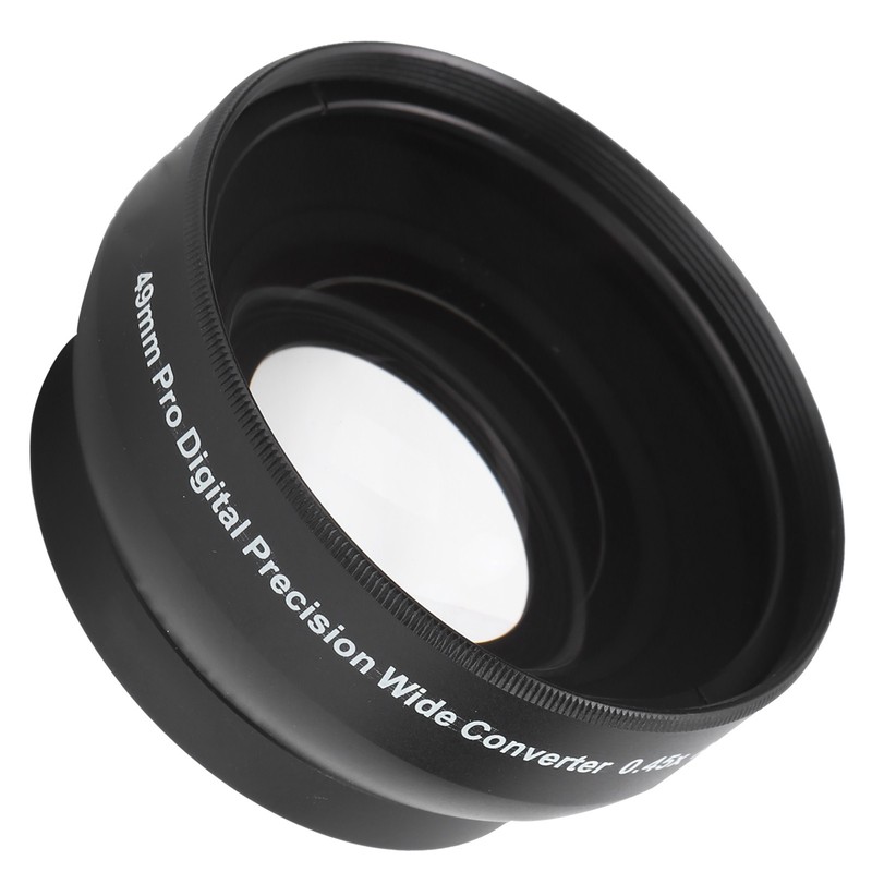 Optical Glass 0.45x WideAngle Black Additional Lens for 49mm Camera