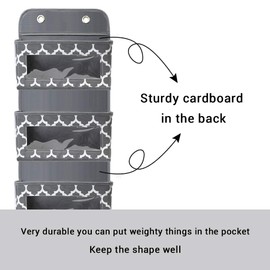 Over The Door Hanging Organizer - Pantry Closet Storage Organizer with 5 Large Pockets, 2 Thick Hooks for Baby Diaper, Nursery Clothes, Bathroom, Cruise, Bedroom, Kitchen, 12.2” 5” 49.6” (Grey)