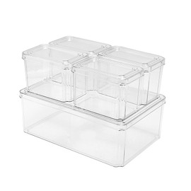 laffoonparts 5Pcs Stackable Refrigerator Organizer Bins with Lids, Fridge Organization and Storage Containers, for Fruits Vegetable 1 Large 4 Small Organizer