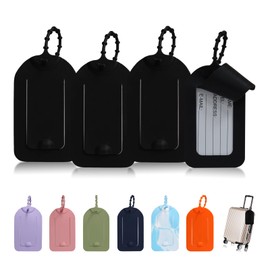 XYOFUN Set of 4 Luggage Tags Suitcase Tag Travel Essentials Privacy Cover ID Label with Removable Carabiner & Address Card for Travel Bag Suitcase(Black)