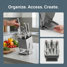 Universal knife rack - Stainless steel kitchen knife rack, suitable for storing kitchen knives, a kitchen storage wonder that is easy to clean. (Grey1)
