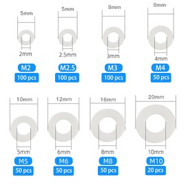 Gasea 520pcs Nylon Washer Plastic Round Flat Spacers Washer Gasket Seal Rings M2 M2.5 M3 M4 M5 M6 M8 M10