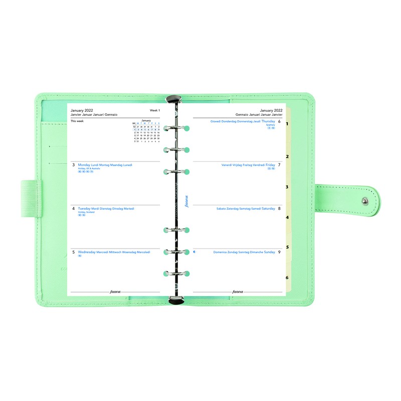 Filofax Saffiano Organizer, Personal Compact Size, Neo Mint - Cross-Grain,