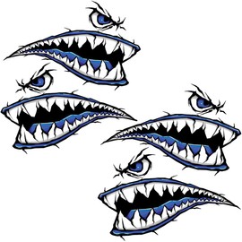 MOPHOEXII 4Pcs Shark Teeth Mouth Kayak Stickers，Kayak Decals Waterproof DIY Funny Graphics Accessories for Kayak Canoe Fishing Boat Car Truck Jet Ski Hobie Dagger Ocean Boat Decoration (Shark-G-4pcs)