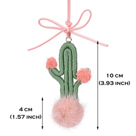 AuMoHall Crochet Cactus Car Rear View Mirror Pendant Fuzzy Plants Car Charm Hanging Ornament for Car Interior Decoration, Green