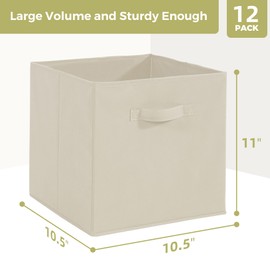 STORAGEIDEAS Storage Cubes, 11 Inch Cube Storage Bins, Set of 12, Fabric Foldable Storage Bins With Handles, Closet Storage Organizer Bins, Cubby Clothing Storage Baskets for Shelves, Beige